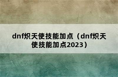 dnf炽天使技能加点（dnf炽天使技能加点2023）