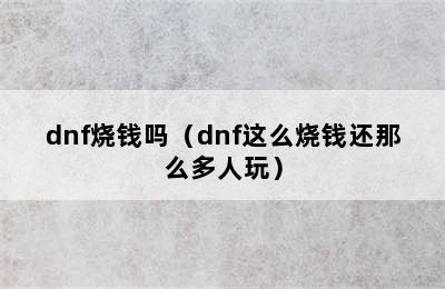 dnf烧钱吗（dnf这么烧钱还那么多人玩）