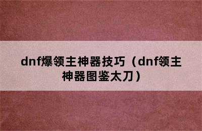 dnf爆领主神器技巧（dnf领主神器图鉴太刀）