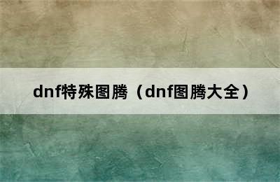 dnf特殊图腾（dnf图腾大全）