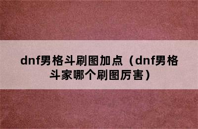 dnf男格斗刷图加点（dnf男格斗家哪个刷图厉害）