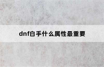 dnf白手什么属性最重要