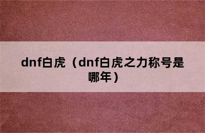 dnf白虎（dnf白虎之力称号是哪年）