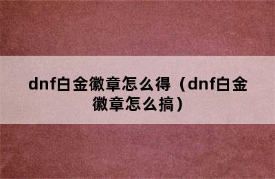 dnf白金徽章怎么得（dnf白金徽章怎么搞）