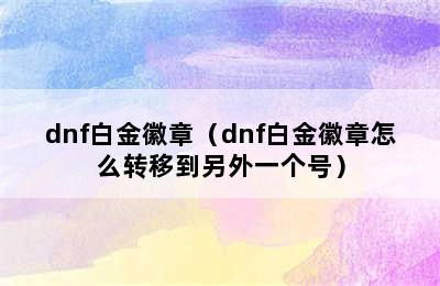 dnf白金徽章（dnf白金徽章怎么转移到另外一个号）