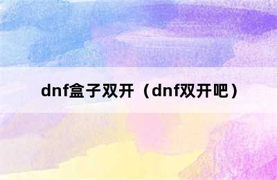 dnf盒子双开（dnf双开吧）