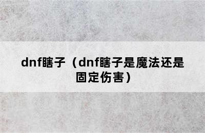 dnf瞎子（dnf瞎子是魔法还是固定伤害）