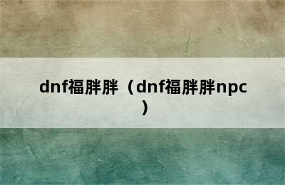 dnf福胖胖（dnf福胖胖npc）