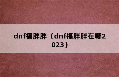 dnf福胖胖（dnf福胖胖在哪2023）