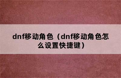 dnf移动角色（dnf移动角色怎么设置快捷键）