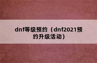 dnf等级预约（dnf2021预约升级活动）