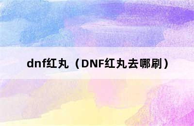 dnf红丸（DNF红丸去哪刷）