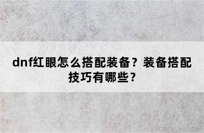 dnf红眼怎么搭配装备？装备搭配技巧有哪些？