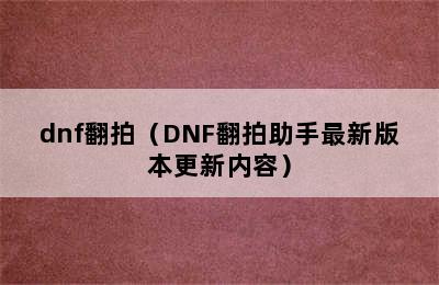 dnf翻拍（DNF翻拍助手最新版本更新内容）