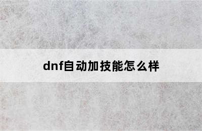 dnf自动加技能怎么样