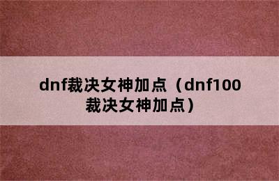 dnf裁决女神加点（dnf100裁决女神加点）