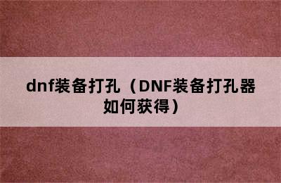 dnf装备打孔（DNF装备打孔器如何获得）