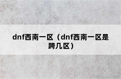 dnf西南一区（dnf西南一区是跨几区）