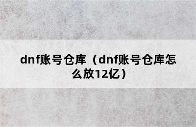 dnf账号仓库（dnf账号仓库怎么放12亿）