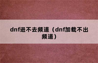 dnf进不去频道（dnf加载不出频道）