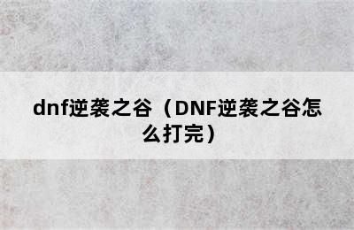 dnf逆袭之谷（DNF逆袭之谷怎么打完）