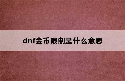 dnf金币限制是什么意思