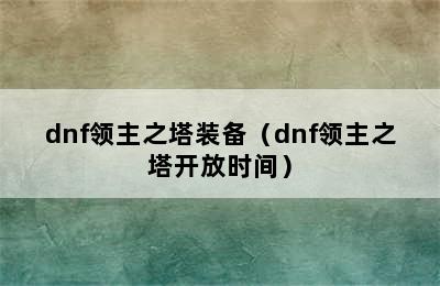 dnf领主之塔装备（dnf领主之塔开放时间）