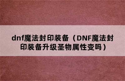 dnf魔法封印装备（DNF魔法封印装备升级圣物属性变吗）