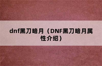 dnf黑刀暗月（DNF黑刀暗月属性介绍）