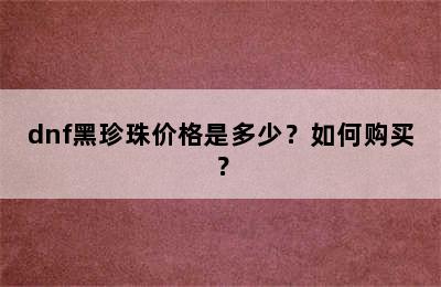 dnf黑珍珠价格是多少？如何购买？