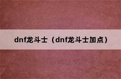 dnf龙斗士（dnf龙斗士加点）