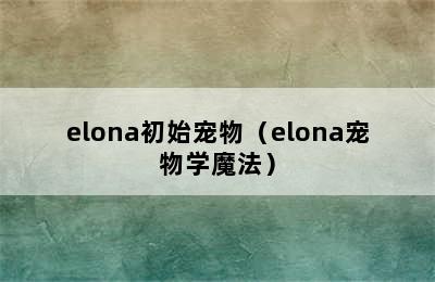 elona初始宠物（elona宠物学魔法）