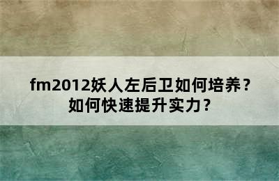 fm2012妖人左后卫如何培养？如何快速提升实力？