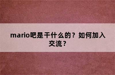 mario吧是干什么的？如何加入交流？