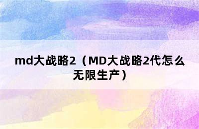 md大战略2（MD大战略2代怎么无限生产）