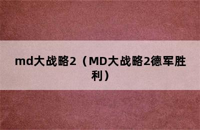 md大战略2（MD大战略2德军胜利）