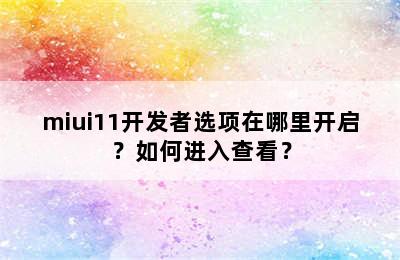 miui11开发者选项在哪里开启？如何进入查看？