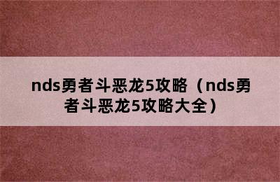 nds勇者斗恶龙5攻略（nds勇者斗恶龙5攻略大全）