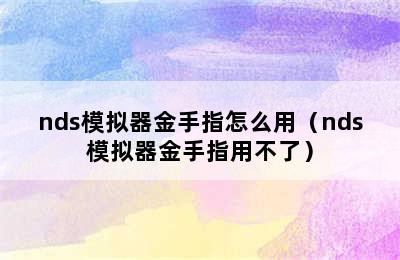 nds模拟器金手指怎么用（nds模拟器金手指用不了）