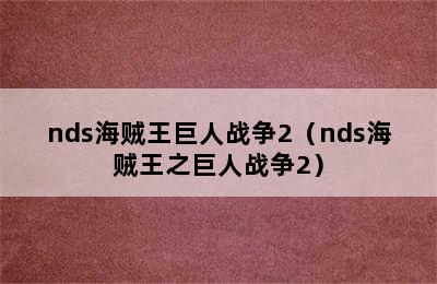 nds海贼王巨人战争2（nds海贼王之巨人战争2）