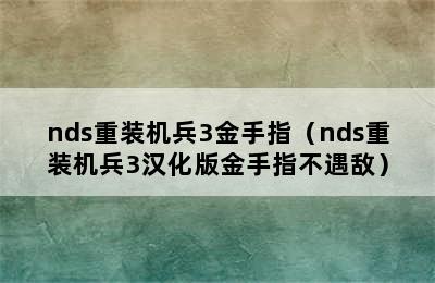 nds重装机兵3金手指（nds重装机兵3汉化版金手指不遇敌）