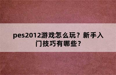 pes2012游戏怎么玩？新手入门技巧有哪些？