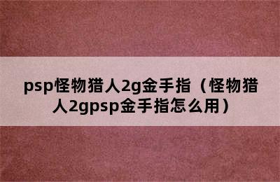 psp怪物猎人2g金手指（怪物猎人2gpsp金手指怎么用）