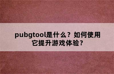 pubgtool是什么？如何使用它提升游戏体验？