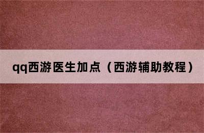 qq西游医生加点（西游辅助教程）