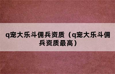 q宠大乐斗佣兵资质（q宠大乐斗佣兵资质最高）