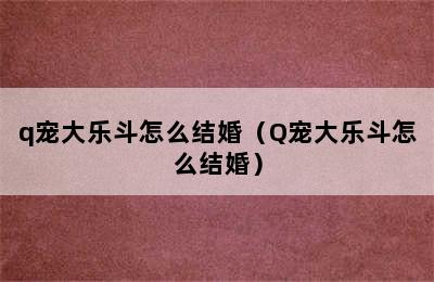 q宠大乐斗怎么结婚（Q宠大乐斗怎么结婚）