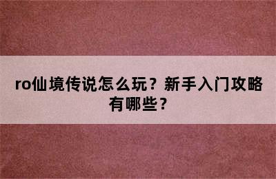 ro仙境传说怎么玩？新手入门攻略有哪些？