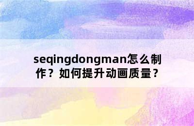 seqingdongman怎么制作？如何提升动画质量？