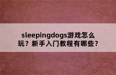 sleepingdogs游戏怎么玩？新手入门教程有哪些？